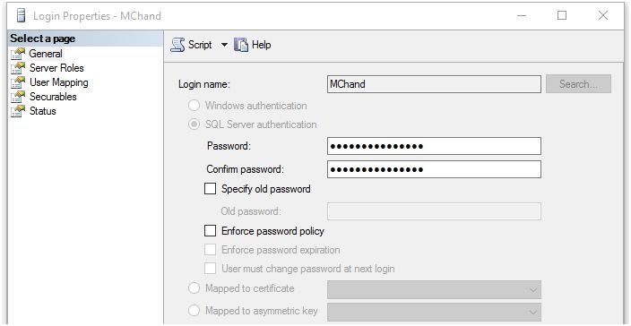 Login Properties window
